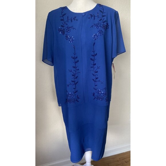 NWT Studio 1 Dress 16 Royal Blue Short Sleeve Floral Sequin Tiered design - Picture 1 of 7